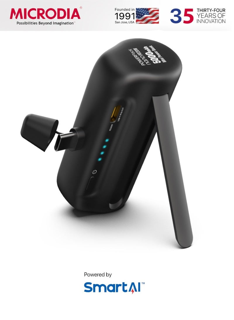 MICRODIA PowerPack Nano Mini 5000mAh Power Bank, PD 40W Portable Charger & Battery Pack Compatible with iPhone 16/15 Series, Samsung S25/S24/S23/S22 Ultra, etc – Black - Image 1